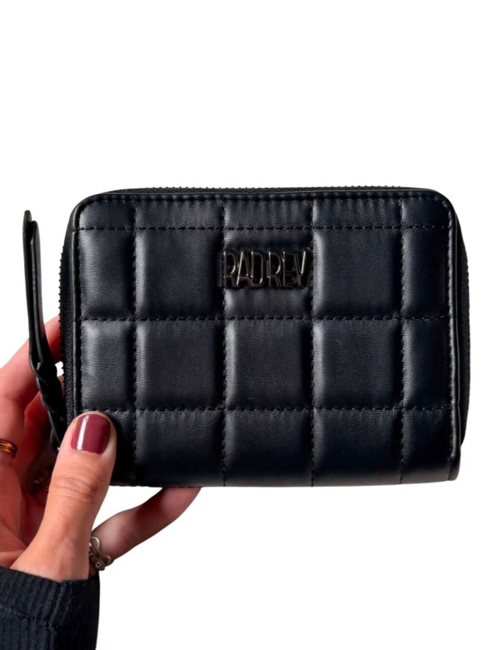 Radrev NWOT Lux Card Wallet In Black Quilted Zip Around 5.5"x4" retail $42